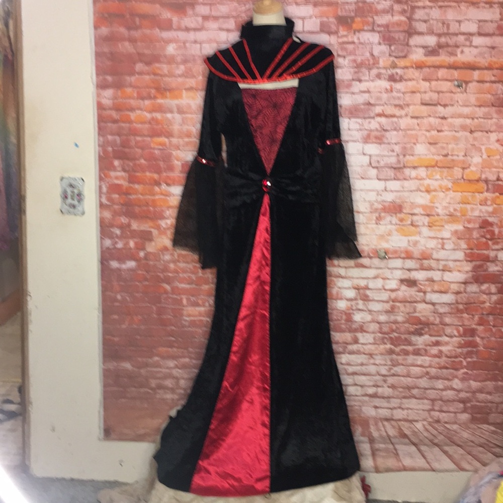 Black and Red Gothic  Crushed Velvet  Collared Maxi Dress